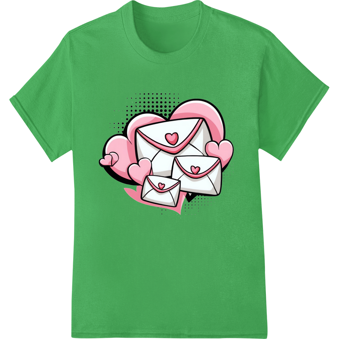 Adorable Heart Envelope Pop Art DTF Print Heat Transfer on green shirt - SUPERDTF-DTF Prints-DTF Transfers-Custom DTF Prints