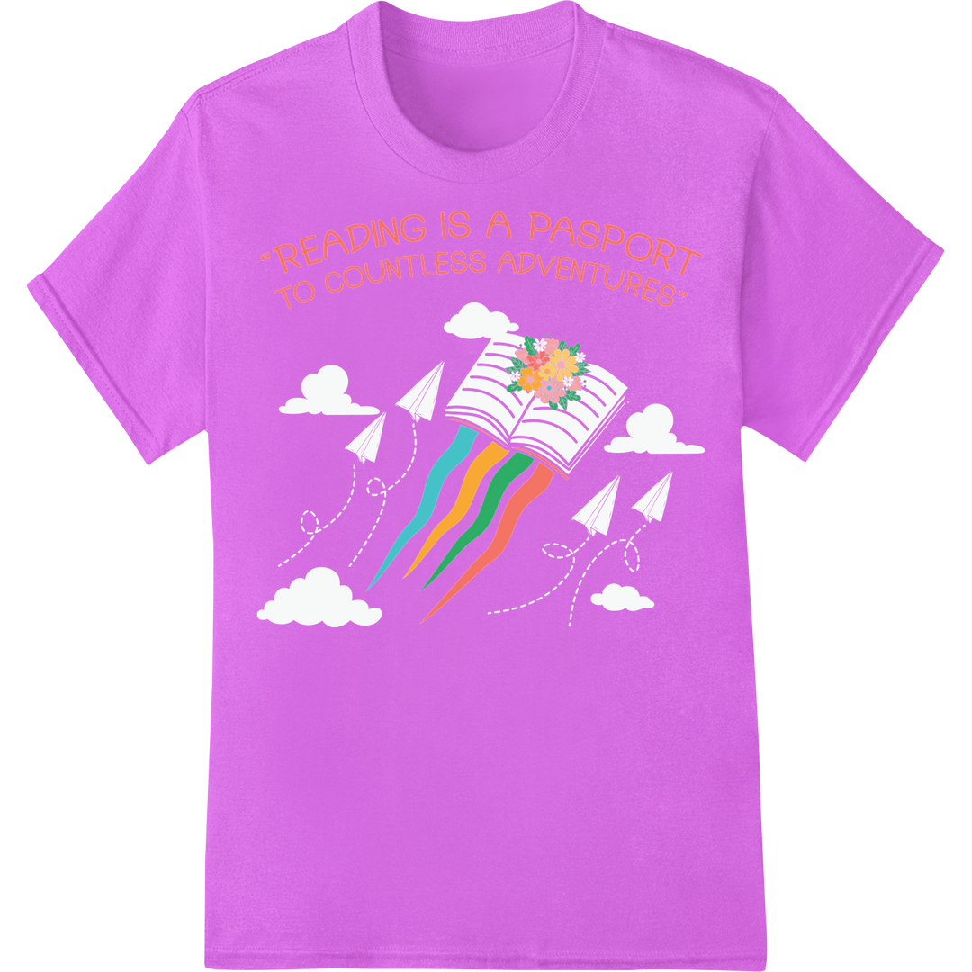 Unlock Adventure: Vibrant Reading Quote DTF Print Transfer on purple shirt - SUPERDTF-DTF Prints-DTF Transfers-Custom DTF Prints