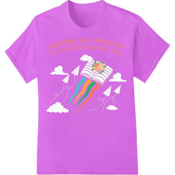 Unlock Adventure: Vibrant Reading Quote DTF Print Transfer on purple shirt - SUPERDTF-DTF Prints-DTF Transfers-Custom DTF Prints