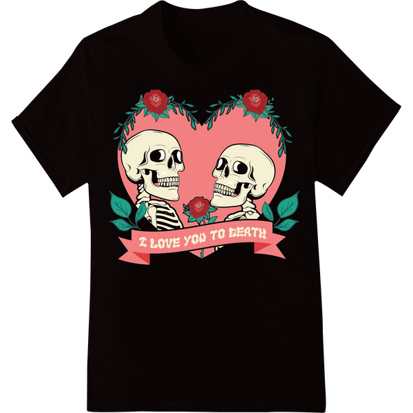 Hauntingly Romantic Skeleton Lovers Valentine's Day DTF Print on black shirt - SUPERDTF-DTF Prints-DTF Transfers-Custom DTF Prints