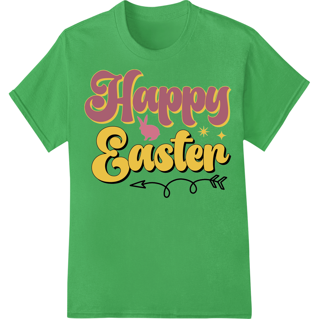 Vibrant Happy Easter DTF Print with Adorable Bunny on green shirt - SUPERDTF-DTF Prints-DTF Transfers-Custom DTF Prints