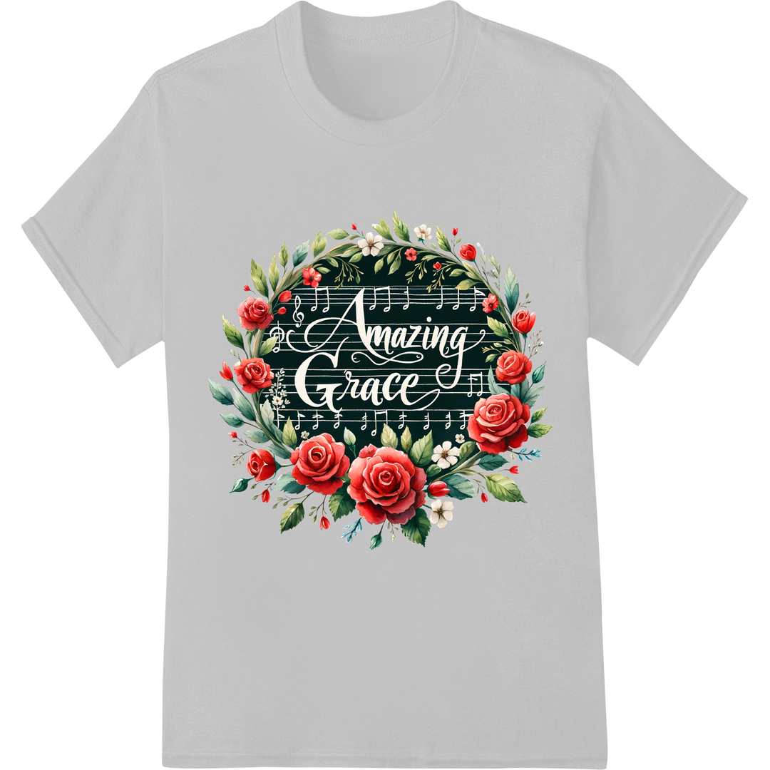 Elegant "Amazing Grace" Floral Christian DTF Print Transfer on white shirt - SUPERDTF-DTF Prints-DTF Transfers-Custom DTF Prints