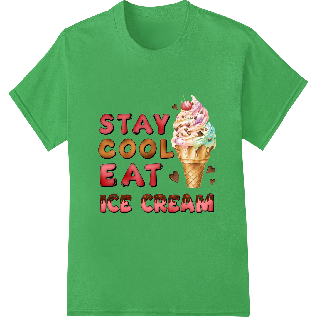 Stay Cool with Our Playful Ice Cream DTF Print Heat Transfer on green shirt - SUPERDTF-DTF Prints-DTF Transfers-Custom DTF Prints