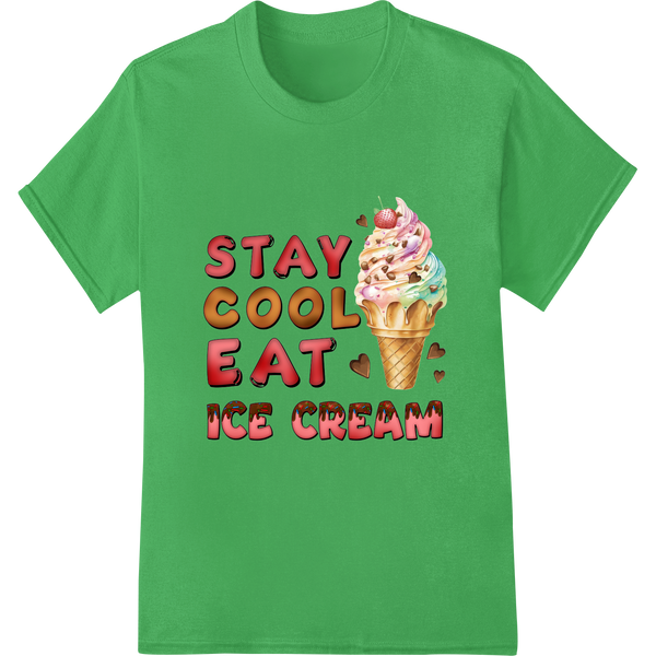 Stay Cool with Our Playful Ice Cream DTF Print Heat Transfer on green shirt - SUPERDTF-DTF Prints-DTF Transfers-Custom DTF Prints