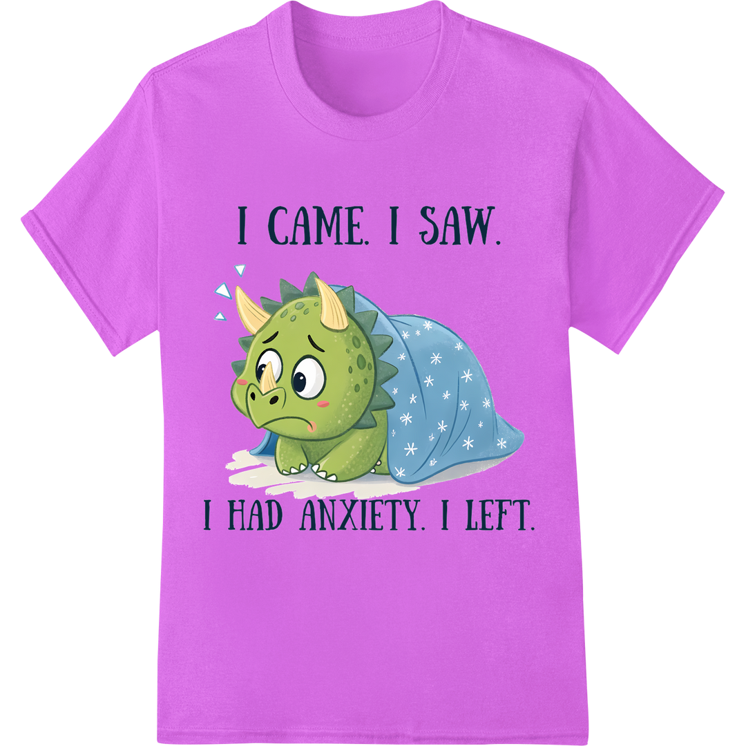 Adorable Anxiety Dinosaur: Relatable Humor DTF Print on purple shirt - SUPERDTF-DTF Prints-DTF Transfers-Custom DTF Prints