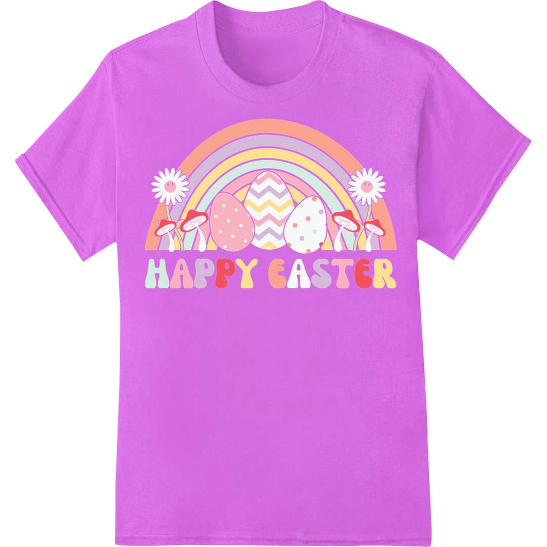 Retro Rainbow Easter Heat Transfer - Super DTF Print on purple shirt - SUPERDTF-DTF Prints-DTF Transfers-Custom DTF Prints