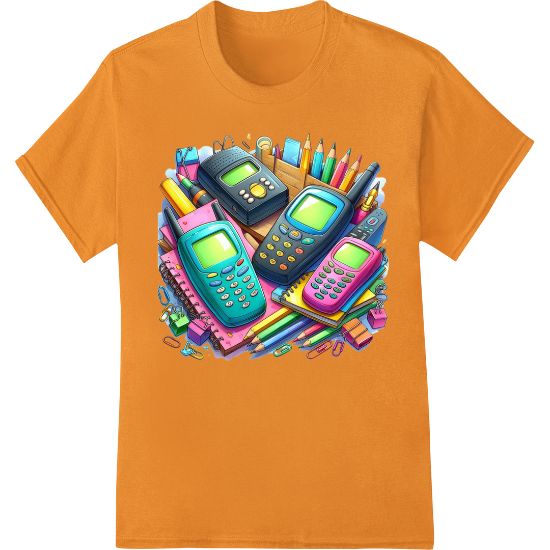 '90s Tech Nostalgia: Retro Gadgets DTF Print Heat Transfer on orange shirt - SUPERDTF-DTF Prints-DTF Transfers-Custom DTF Prints