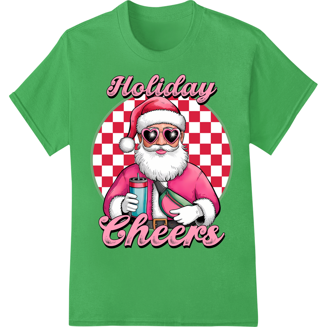 Jolly Santa Claus Red Checkered Christmas Heat Transfer on green shirt - SUPERDTF-DTF Prints-DTF Transfers-Custom DTF Prints