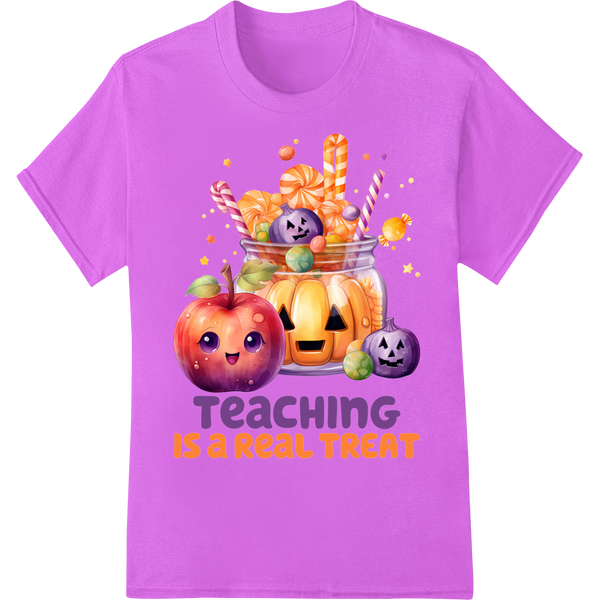 Teaching is a Real Treat: Halloween DTF Print for Educators on purple shirt - SUPERDTF-DTF Prints-DTF Transfers-Custom DTF Prints