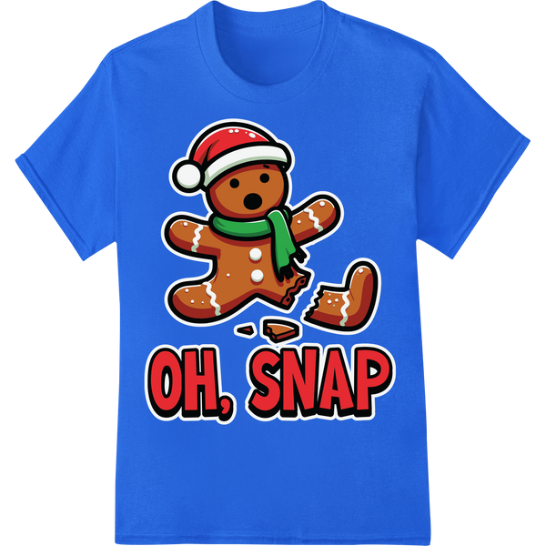 Oh Snap Gingerbread Man | Cute Christmas DTF Heat Transfer on blue shirt - SUPERDTF-DTF Prints-DTF Transfers-Custom DTF Prints