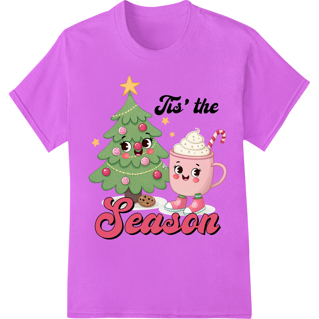 'Tis the Season Cute Kawaii Christmas Tree & Hot Cocoa DTF on purple shirt - SUPERDTF-DTF Prints-DTF Transfers-Custom DTF Prints