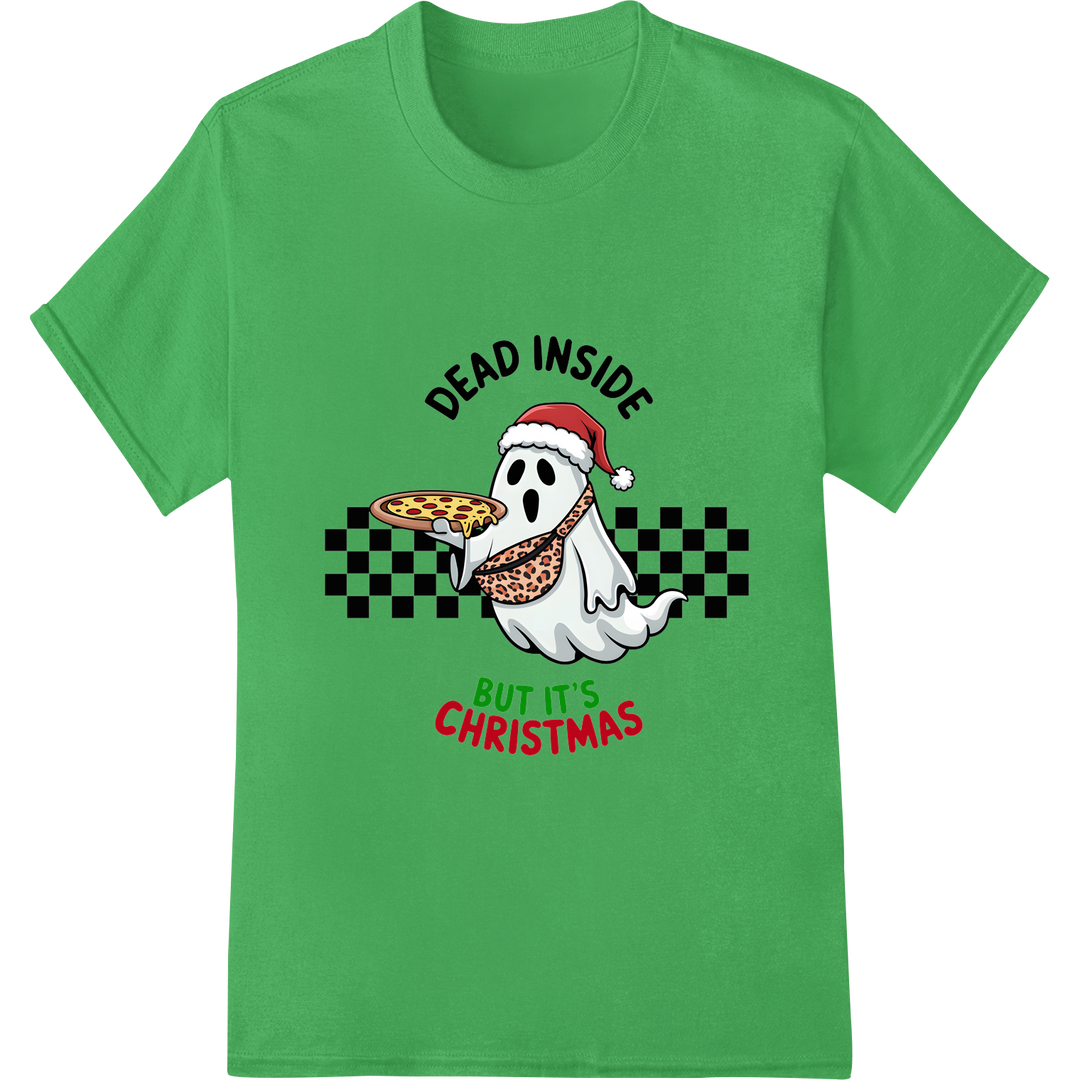 Funny Retro Ghost "Dead Inside But It's Christmas" DTF Print on green shirt - SUPERDTF-DTF Prints-DTF Transfers-Custom DTF Prints