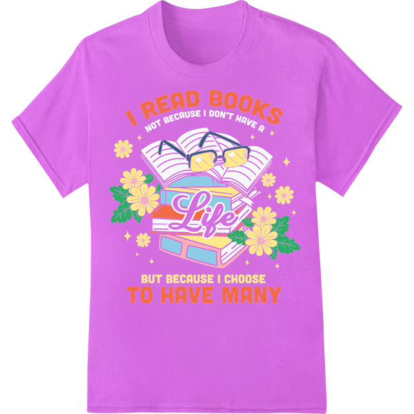 I Read Books Camper Van | Book Lover DTF Print Transfer on purple shirt - SUPERDTF-DTF Prints-DTF Transfers-Custom DTF Prints