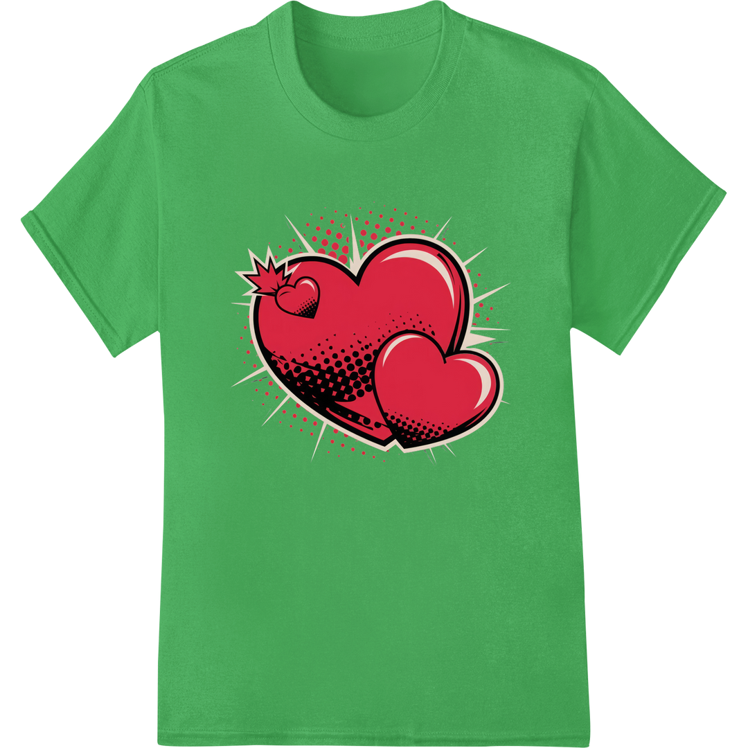 Bold Pop Art Heart DTF Print | Romantic Valentine's Design on green shirt - SUPERDTF-DTF Prints-DTF Transfers-Custom DTF Prints