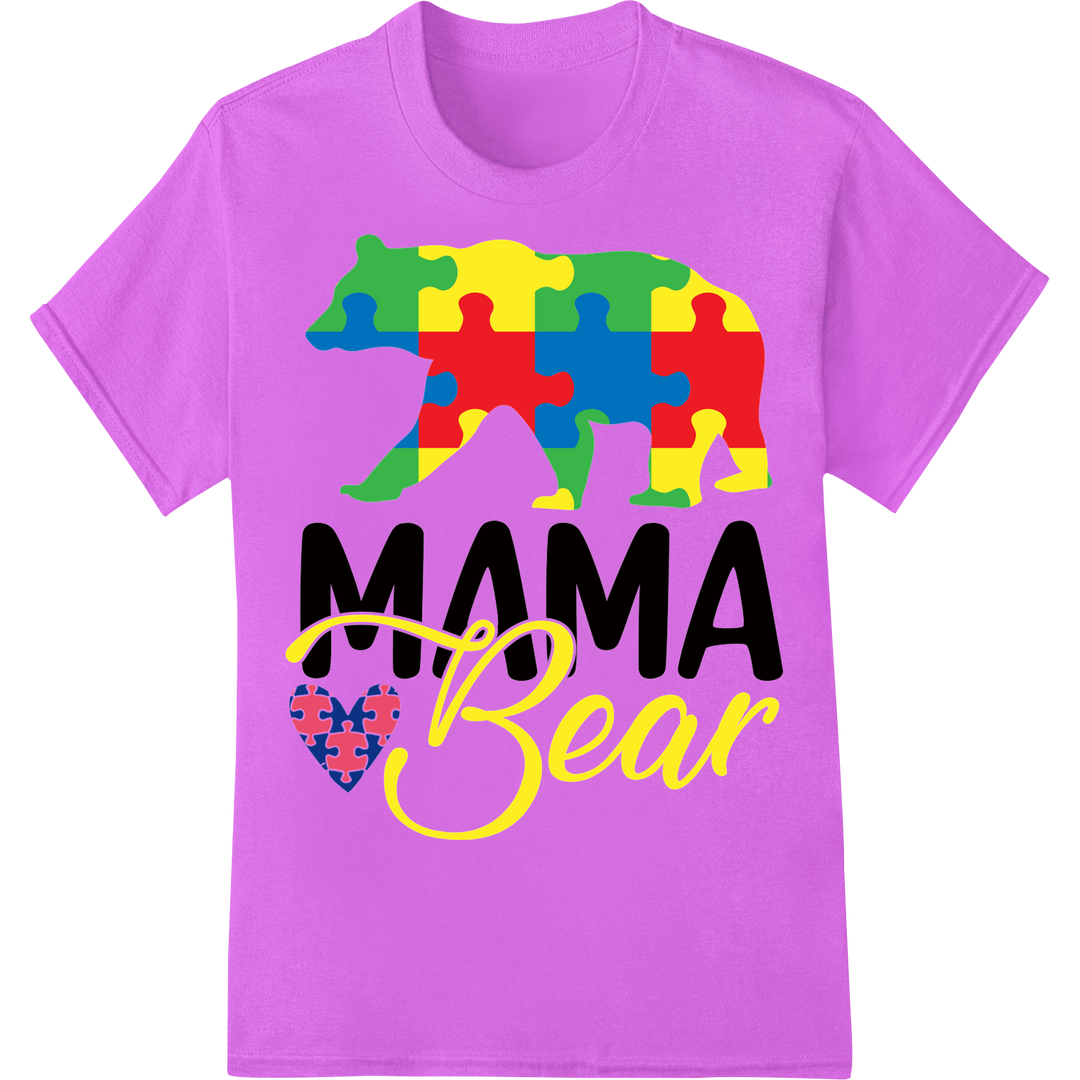 Vibrant Autism Mama Bear Puzzle DTF Print Heat Transfer on purple shirt - SUPERDTF-DTF Prints-DTF Transfers-Custom DTF Prints