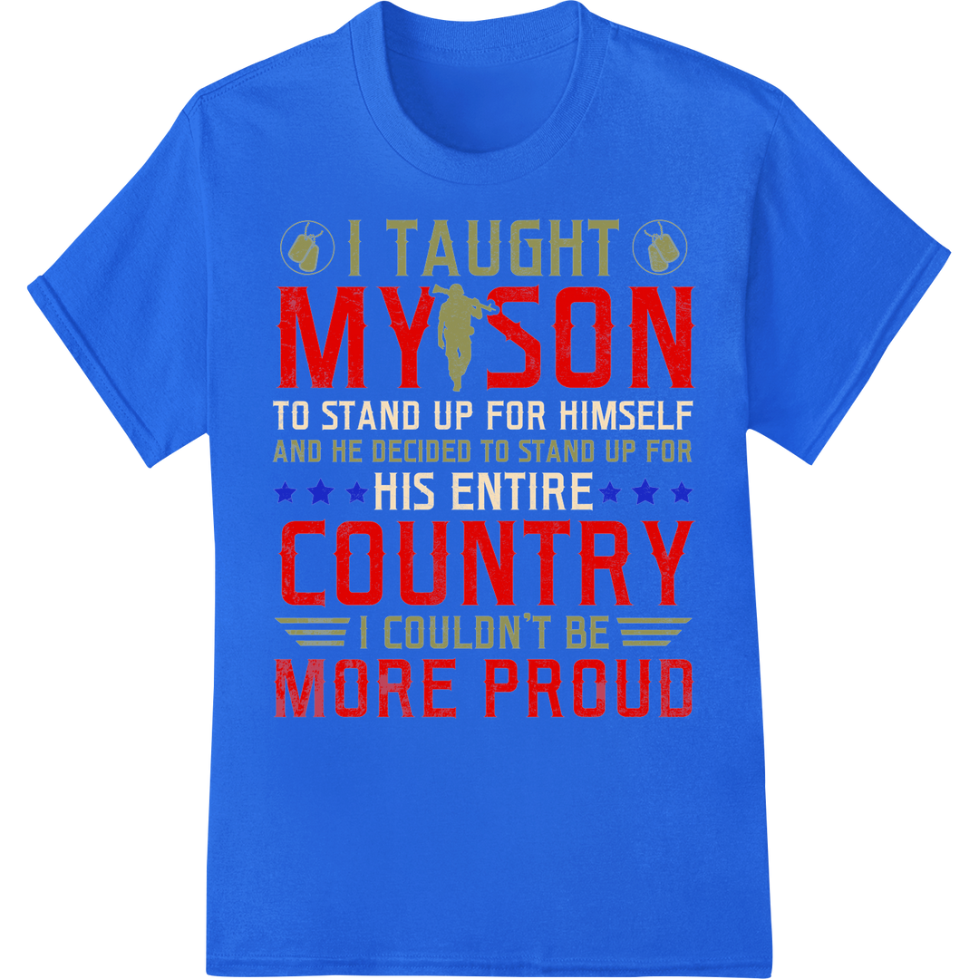 Proud Parent Patriotic DTF Print Heat Transfer Design on blue shirt - SUPERDTF-DTF Prints-DTF Transfers-Custom DTF Prints