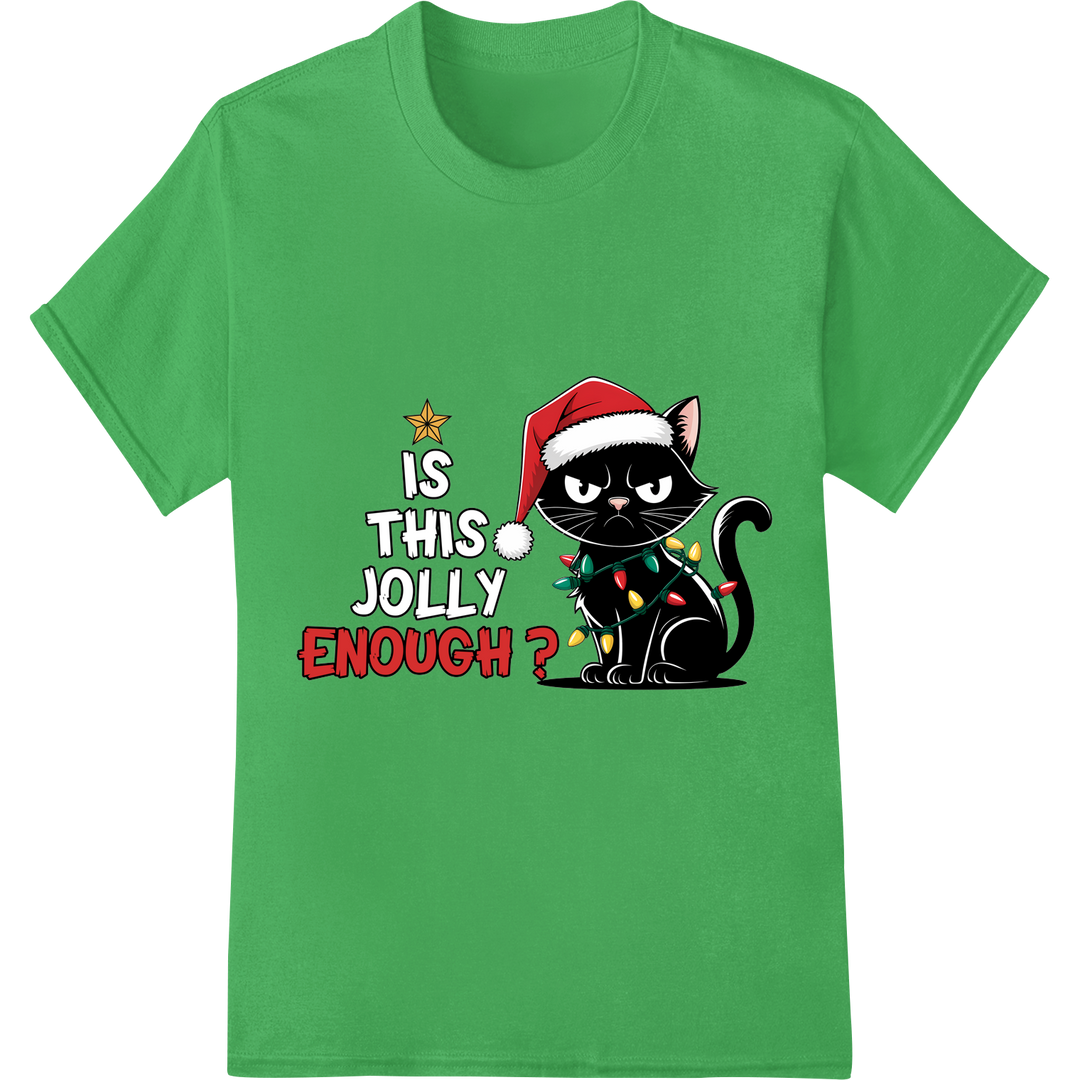 Purr-fect Christmas: Jolly Cat DTF Print Heat Transfer on green shirt - SUPERDTF-DTF Prints-DTF Transfers-Custom DTF Prints