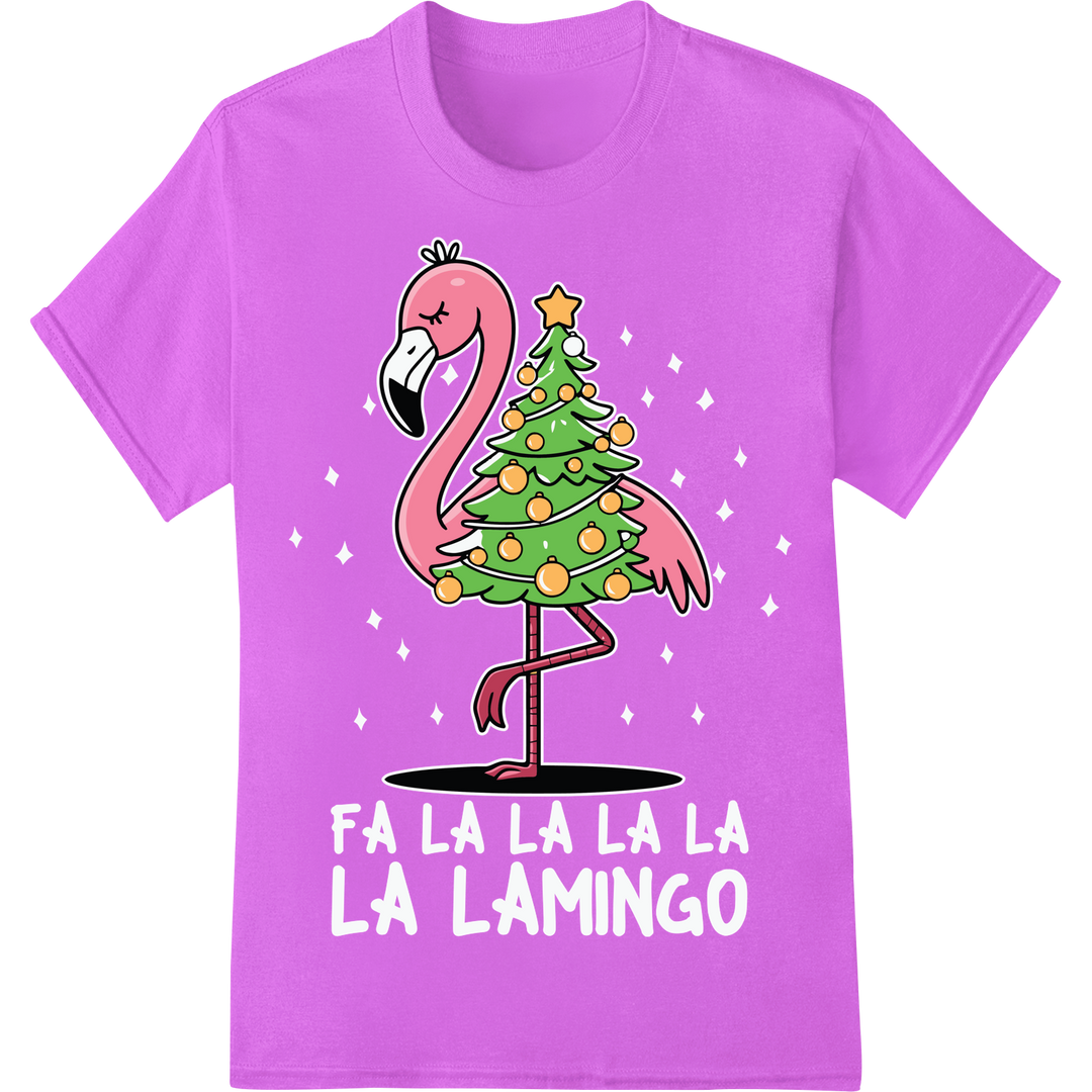 Festive Flamingo: Adorable Christmas Tree Costume Print on purple shirt - SUPERDTF-DTF Prints-DTF Transfers-Custom DTF Prints