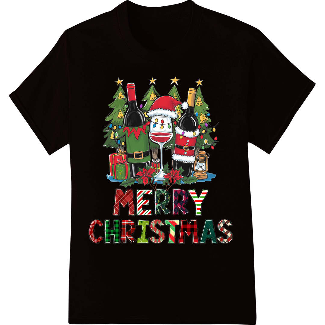 Festive 'Merry Christmas' Wine-Themed DTF Print Transfer on black shirt - SUPERDTF-DTF Prints-DTF Transfers-Custom DTF Prints