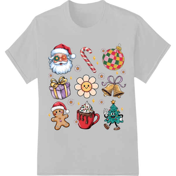 Retro Christmas Ornaments: Groovy Holiday DTF Heat Transfer on white shirt - SUPERDTF-DTF Prints-DTF Transfers-Custom DTF Prints