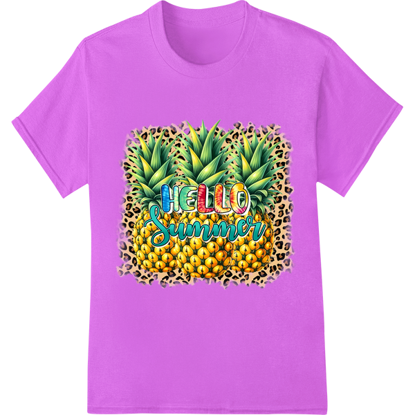 Tropical 'Hello Summer' Pineapple DTF Print Heat Transfer on purple shirt - SUPERDTF-DTF Prints-DTF Transfers-Custom DTF Prints