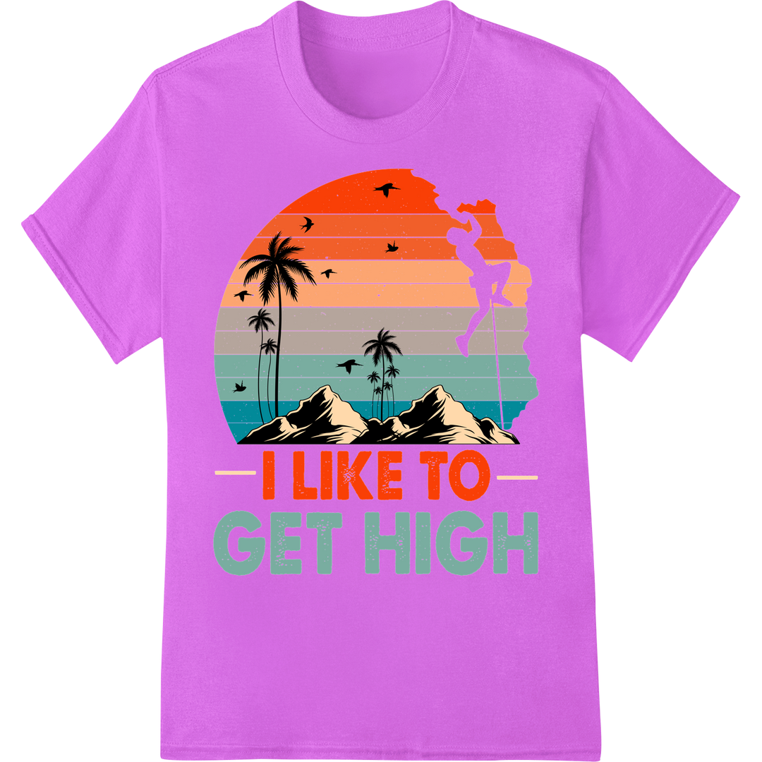 Adventure Awaits: Vibrant Mountain Climber Beach Print on purple shirt - SUPERDTF-DTF Prints-DTF Transfers-Custom DTF Prints