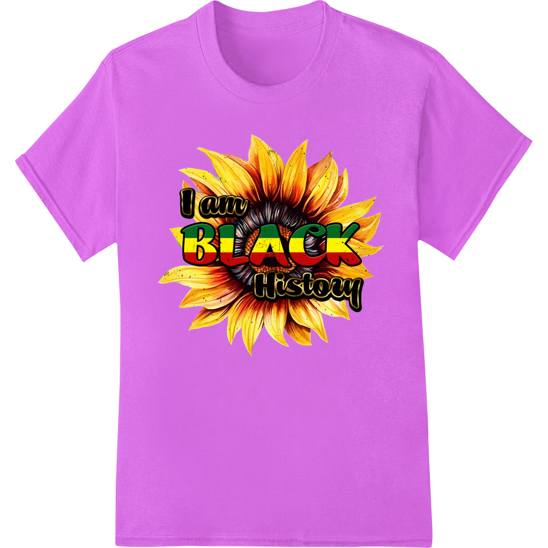 Vibrant Sunflower "I am Black History" DTF Print Transfer on purple shirt - SUPERDTF-DTF Prints-DTF Transfers-Custom DTF Prints