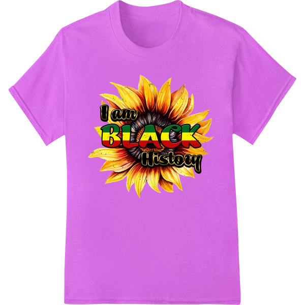 Vibrant Sunflower "I am Black History" DTF Print Transfer on purple shirt - SUPERDTF-DTF Prints-DTF Transfers-Custom DTF Prints