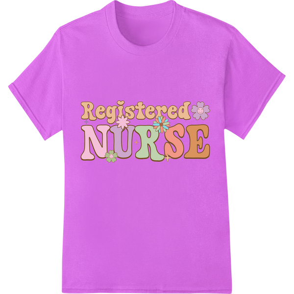 Vintage Registered Nurse DTF Print Heat Transfer | Retro on purple shirt - SUPERDTF-DTF Prints-DTF Transfers-Custom DTF Prints