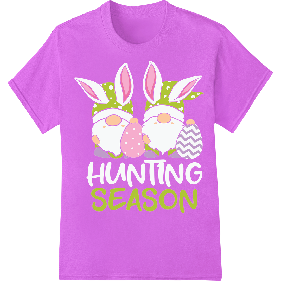 Adorable Easter Gnome Bunnies - Festive DTF Heat Transfer Print on purple shirt - SUPERDTF-DTF Prints-DTF Transfers-Custom DTF Prints