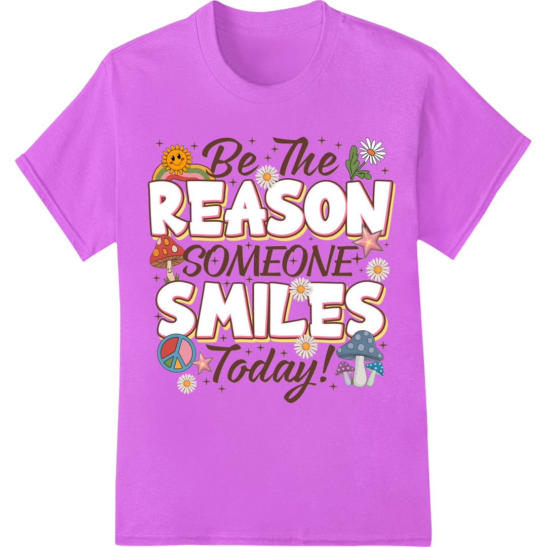 Retro 'Be the Reason Someone Smiles Today!' Positive Quote on purple shirt - SUPERDTF-DTF Prints-DTF Transfers-Custom DTF Prints