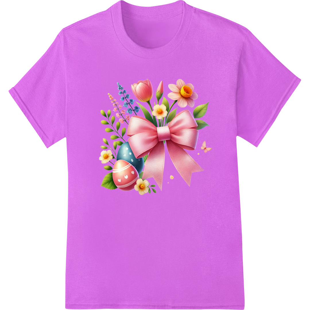 Vibrant Easter Bouquet DTF Print with Egg and Ribbon on purple shirt - SUPERDTF-DTF Prints-DTF Transfers-Custom DTF Prints