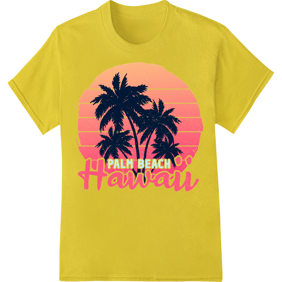 Retro Palm Beach Hawaii Surfing DTF Print Heat Transfer on yellow shirt - SUPERDTF-DTF Prints-DTF Transfers-Custom DTF Prints