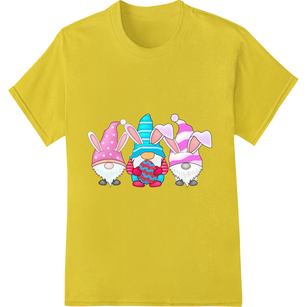 Whimsical Easter Gnome Trio DTF Print Heat Transfer on yellow shirt - SUPERDTF-DTF Prints-DTF Transfers-Custom DTF Prints