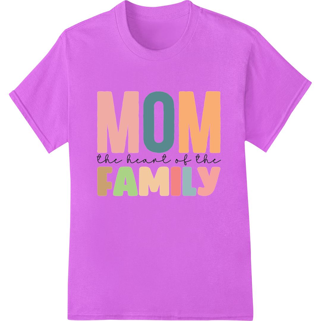 Heartwarming Mother's Day DTF Transfer: Mom, Heart of Family on purple shirt - SUPERDTF-DTF Prints-DTF Transfers-Custom DTF Prints