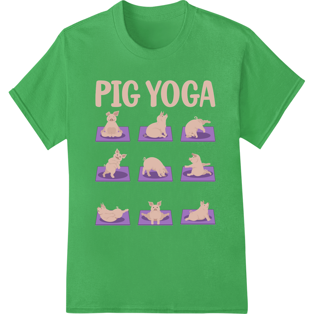 Adorable Pig Yoga DTF Print Heat Transfer | Cute Animal Design on green shirt - SUPERDTF-DTF Prints-DTF Transfers-Custom DTF Prints