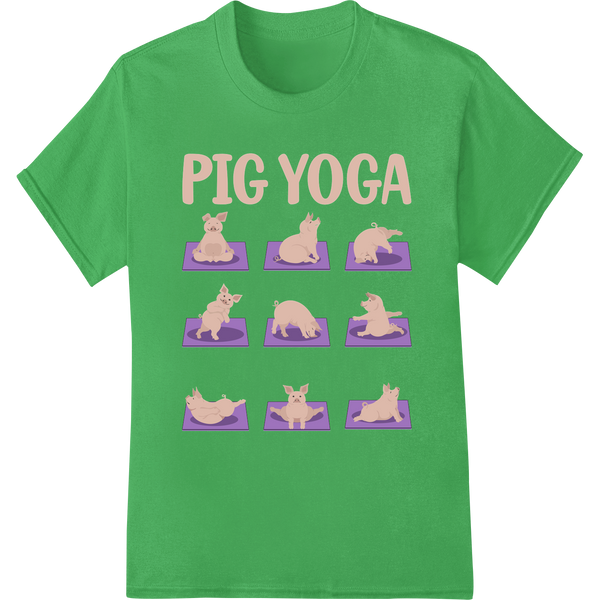 Adorable Pig Yoga DTF Print Heat Transfer | Cute Animal Design on green shirt - SUPERDTF-DTF Prints-DTF Transfers-Custom DTF Prints