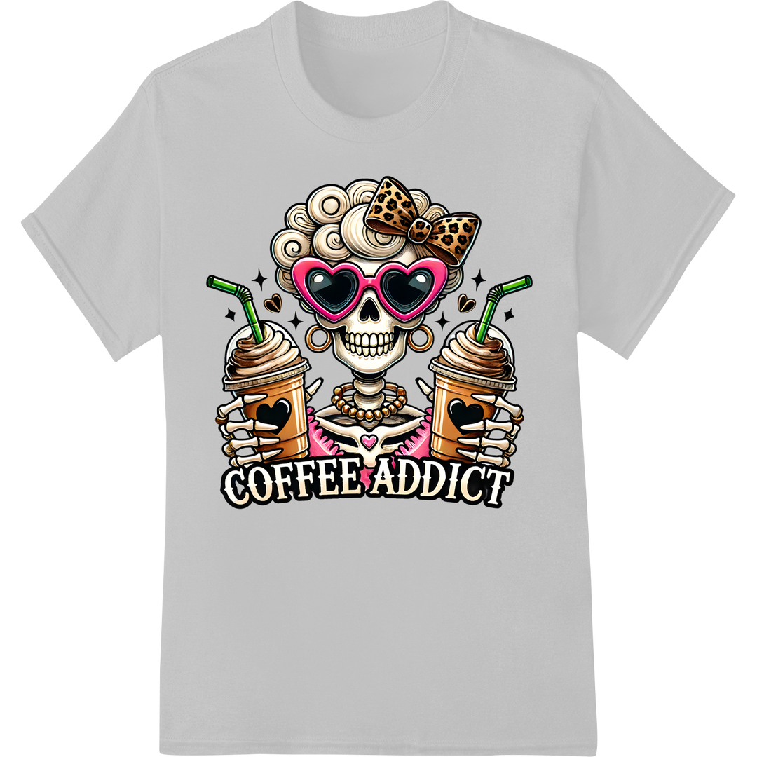 Funny Skeleton Coffee Addict DTF Print Heat Transfer on white shirt - SUPERDTF-DTF Prints-DTF Transfers-Custom DTF Prints