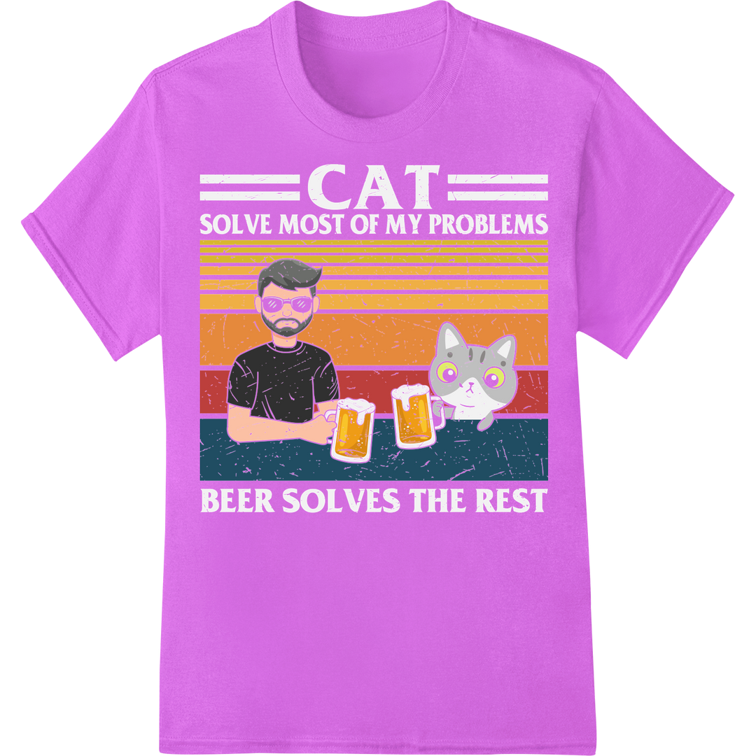 Retro Cat Dad: Vintage-Inspired DTF Print Heat Transfer on purple shirt - SUPERDTF-DTF Prints-DTF Transfers-Custom DTF Prints