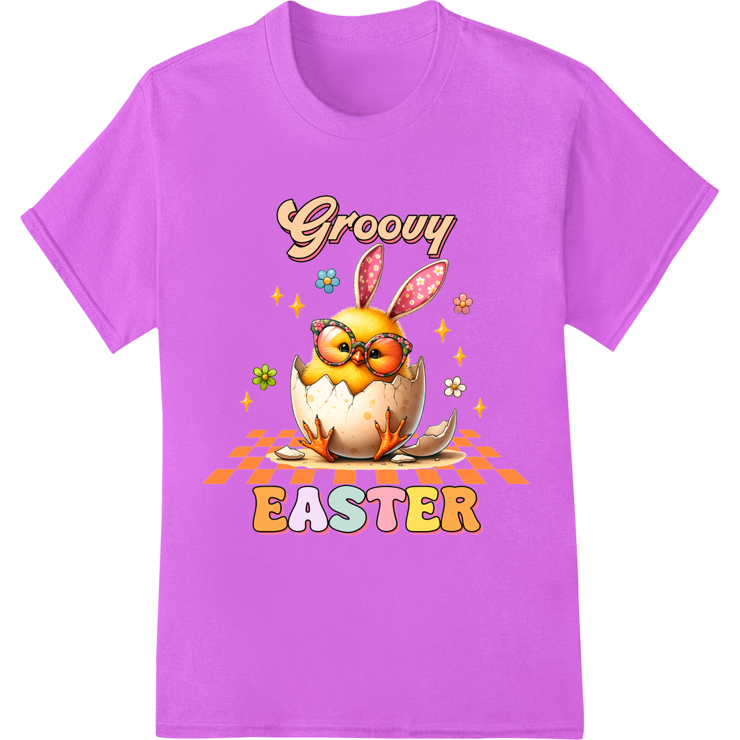 Hop into Easter with this Groovy Bunny DTF Print Transfer on purple shirt - SUPERDTF-DTF Prints-DTF Transfers-Custom DTF Prints