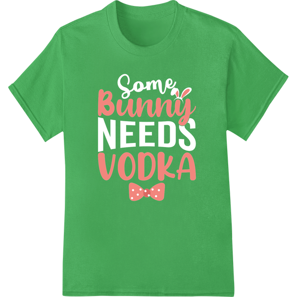 Playful Pink "Bunny Vodka" Easter DTF Print Heat Transfer on green shirt - SUPERDTF-DTF Prints-DTF Transfers-Custom DTF Prints