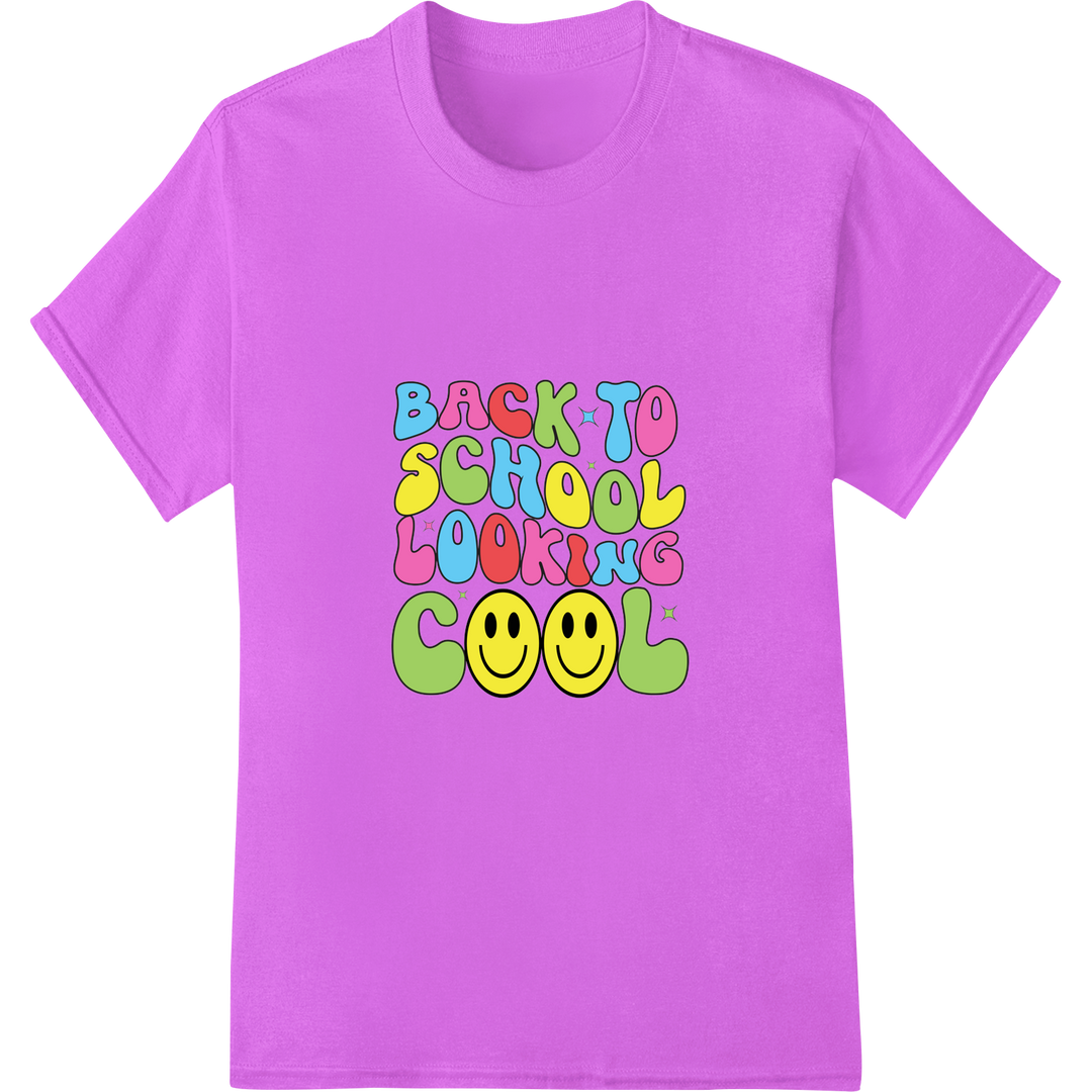 Vibrant Back-to-School DTF Print: Cheerful & Cool! on purple shirt - SUPERDTF-DTF Prints-DTF Transfers-Custom DTF Prints