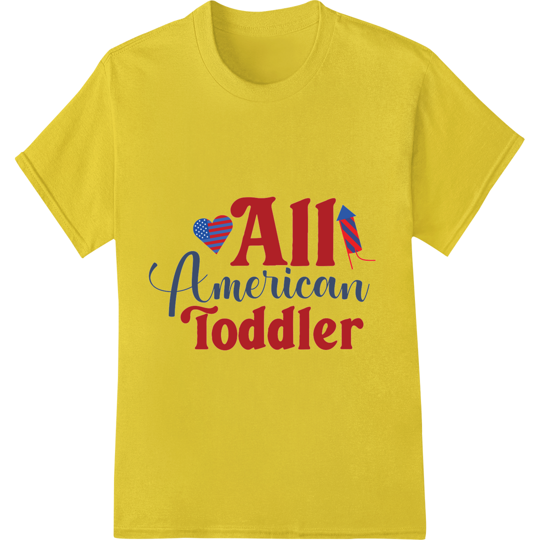 Adorable 'All American Toddler' Patriotic DTF Print Transfer on yellow shirt - SUPERDTF-DTF Prints-DTF Transfers-Custom DTF Prints