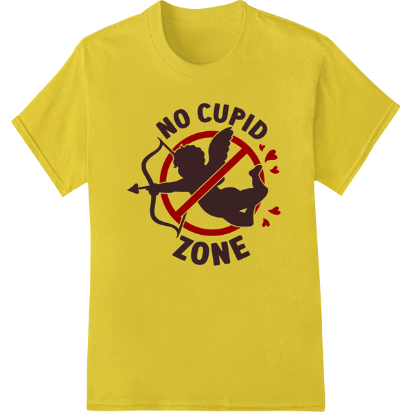 NO CUPID ZONE: Bold Anti-Valentine's Day DTF Print Transfer on yellow shirt - SUPERDTF-DTF Prints-DTF Transfers-Custom DTF Prints