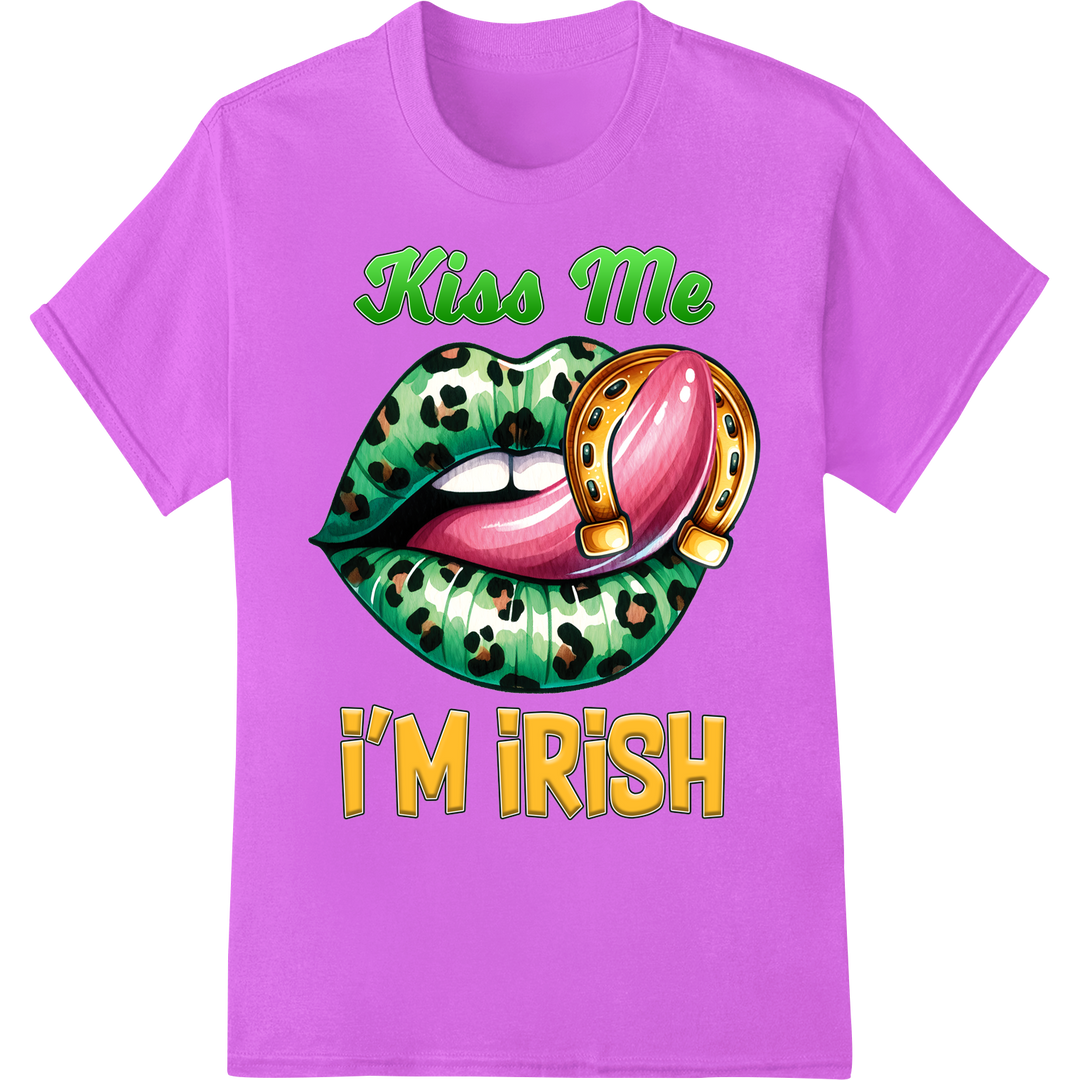 Lucky Lips: Kiss Me I'M IRISH St. Patrick's Day DTF Print on purple shirt - SUPERDTF-DTF Prints-DTF Transfers-Custom DTF Prints