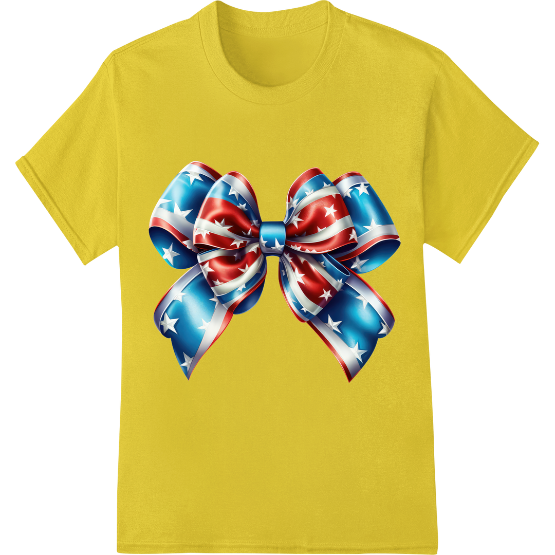 Patriotic Stars & Stripes Bow Heat Transfer Design on yellow shirt - SUPERDTF-DTF Prints-DTF Transfers-Custom DTF Prints