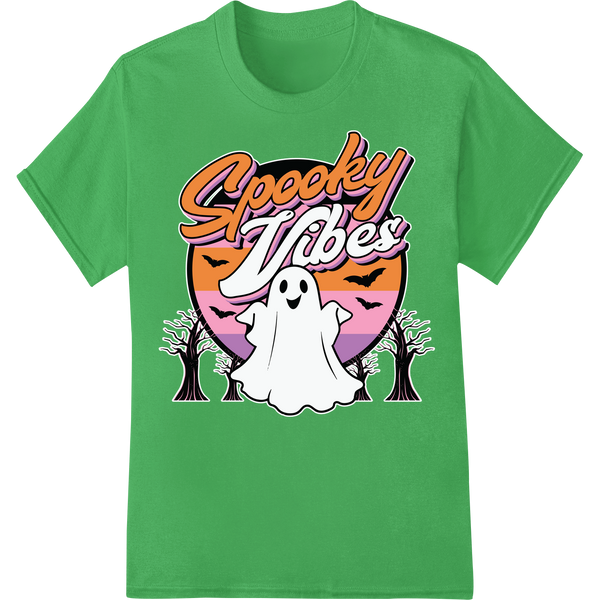 Embrace the Eerie Excitement with 'Spooky Vibes' on green shirt - SUPERDTF-DTF Prints-DTF Transfers-Custom DTF Prints