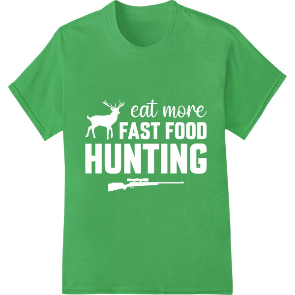 Sleek White DTF Print for Hunting Gear and Accessories on green shirt - SUPERDTF-DTF Prints-DTF Transfers-Custom DTF Prints