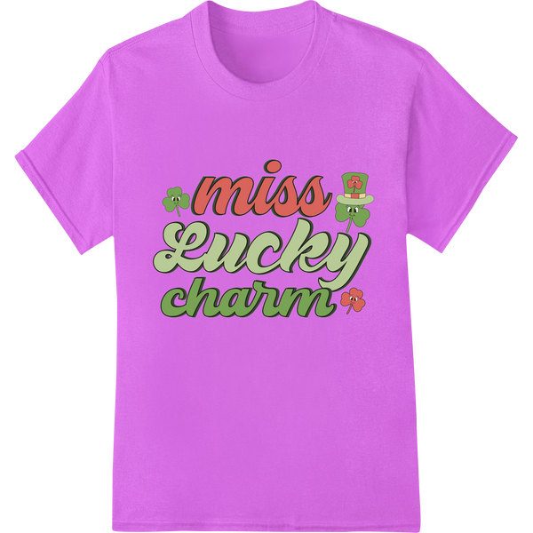 Retro Miss Lucky Charm St. Patrick's Day DTF Print Transfer on purple shirt - SUPERDTF-DTF Prints-DTF Transfers-Custom DTF Prints