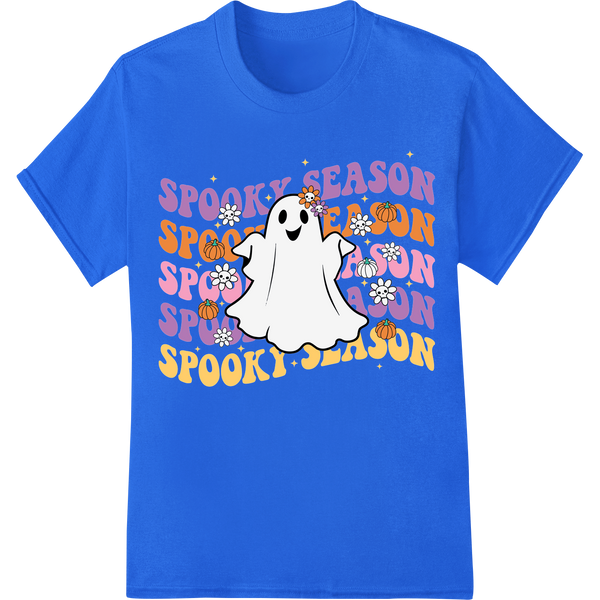 Adorable Ghost & Pumpkins Halloween DTF Print Heat Transfer on blue shirt - SUPERDTF-DTF Prints-DTF Transfers-Custom DTF Prints